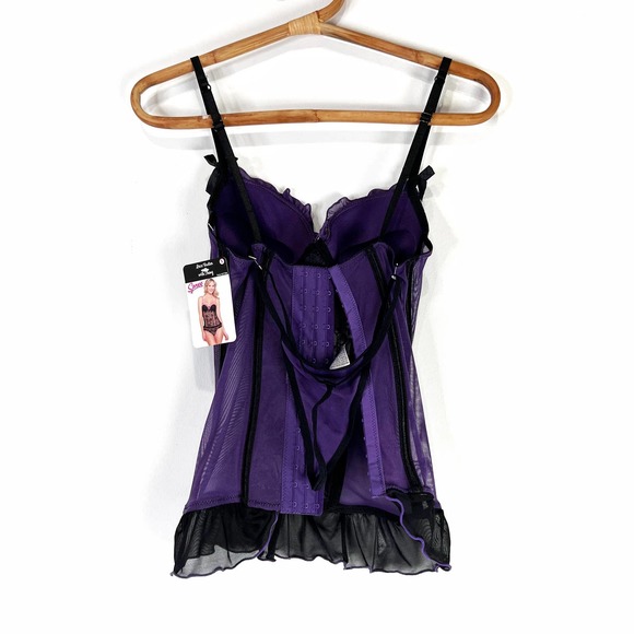 NWT Spree Intimates purple black lace bustier with thong lingerie set Size Small - Picture 5 of 7
